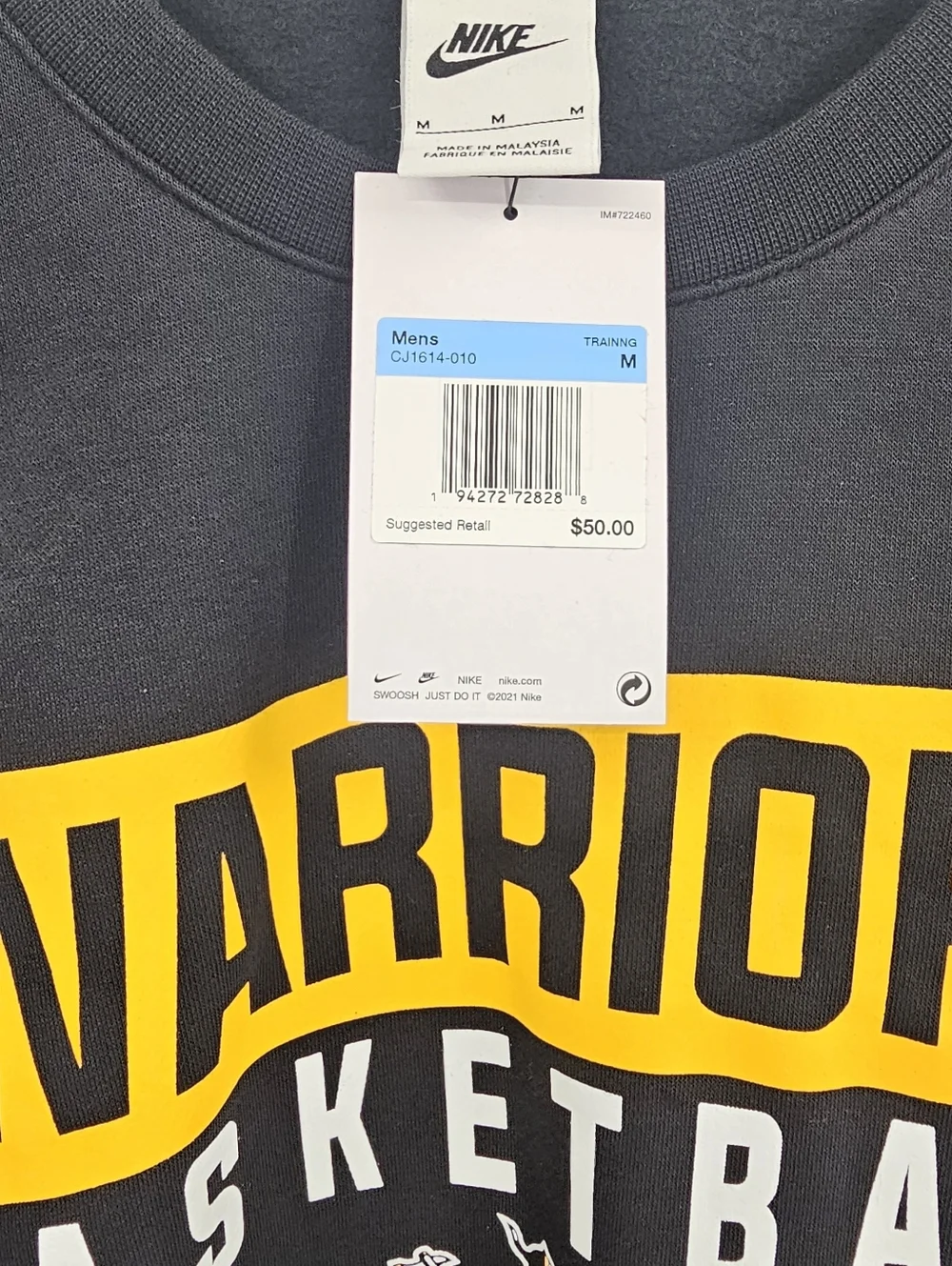 Nike Warriors Basketball Sweatshirt Black Yellow NWT Size Medium